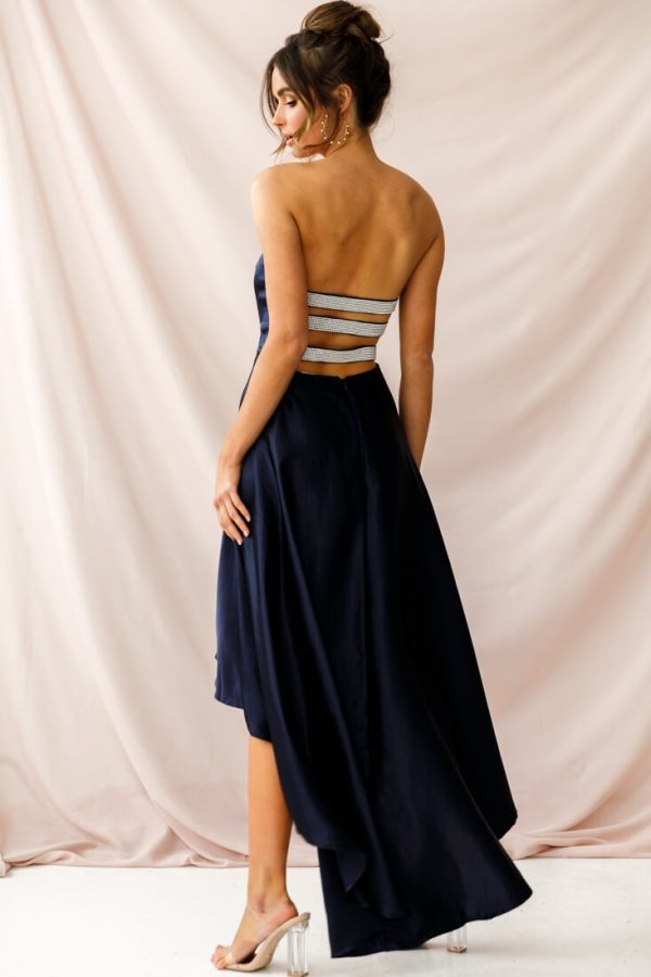 Belle Strapless High-Low Hem Dress Navy For Sale