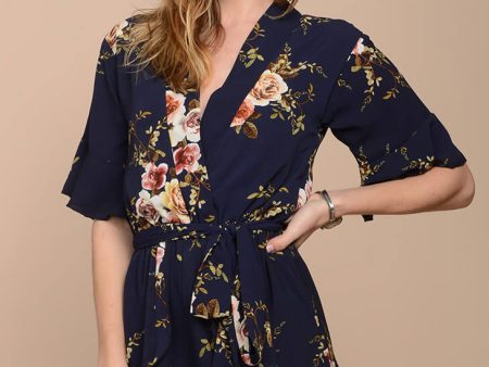 Jade Floral Boho Romper Navy Online