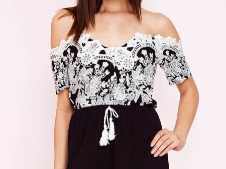 Inaya Dressy Lace Romper Black on Sale