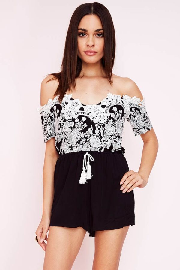 Inaya Dressy Lace Romper Black on Sale