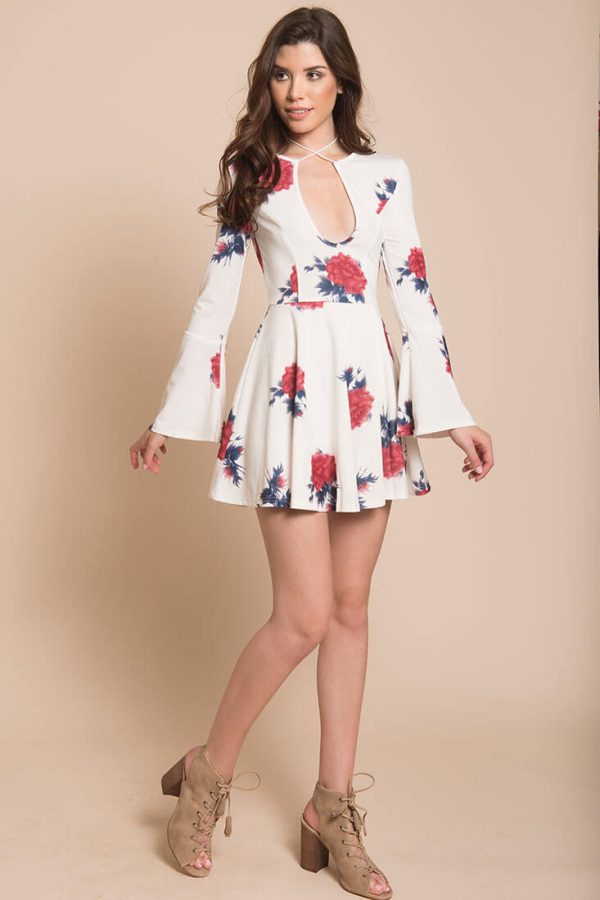 Quinn Floral Fit and Flare Dress White Online