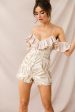 Raya Accordion Pleat Embroidered Romper Champagne Sale