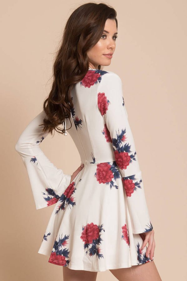 Quinn Floral Fit and Flare Dress White Online