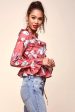 Bellamy Ruffled Bell Sleeve Floral Top Red Online