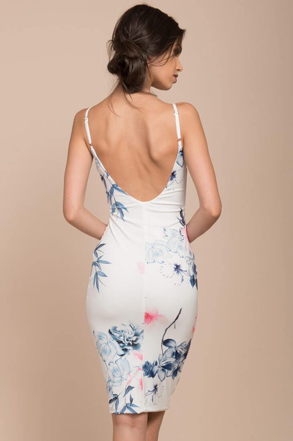 Angeline Floral Print Bodycon Dress White For Discount