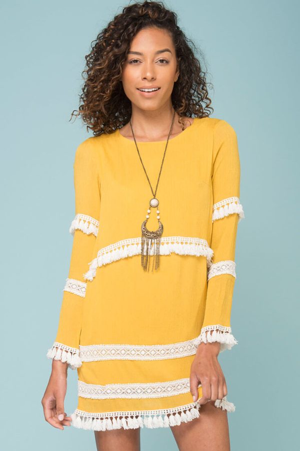 Ansley Cute Tassle Dress Yellow Mustard Online now