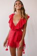 Kipper V-Neck Scalloped Romper Red For Discount