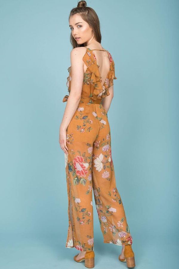 Danica Dressy Floral Jumpsuit Mustard Sale