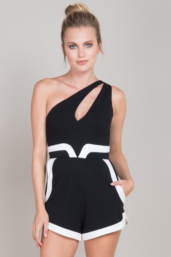 Noelle Asymmetrical Party Romper Black For Sale