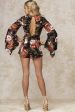 Zane Long Bell Sleeve Floral Romper Black Fashion