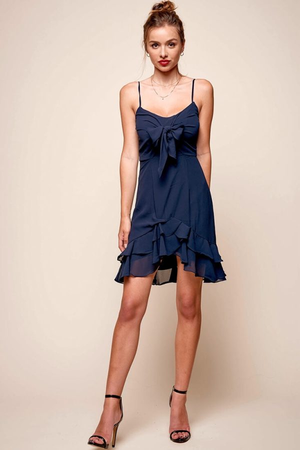 Bellisario Bow Front Ruffle Hem Dress Navy Hot on Sale