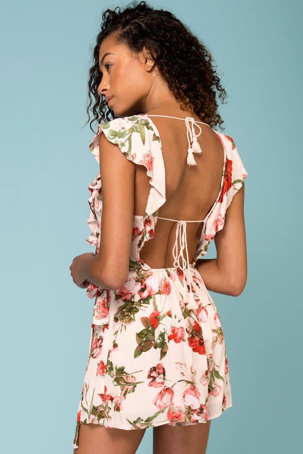 Aubriella Floral Romper Beige on Sale