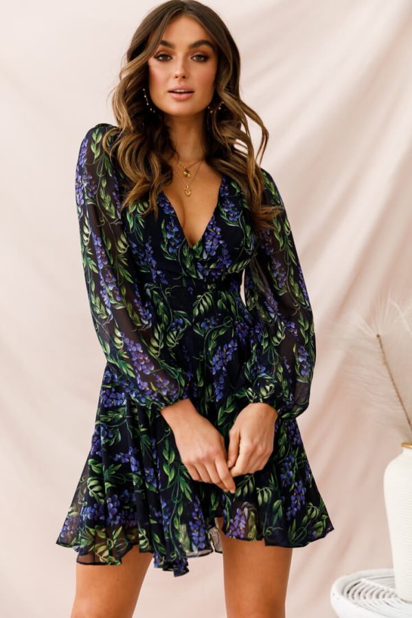 Wisteria Lane Long Sleeve Tea Dress Navy For Sale