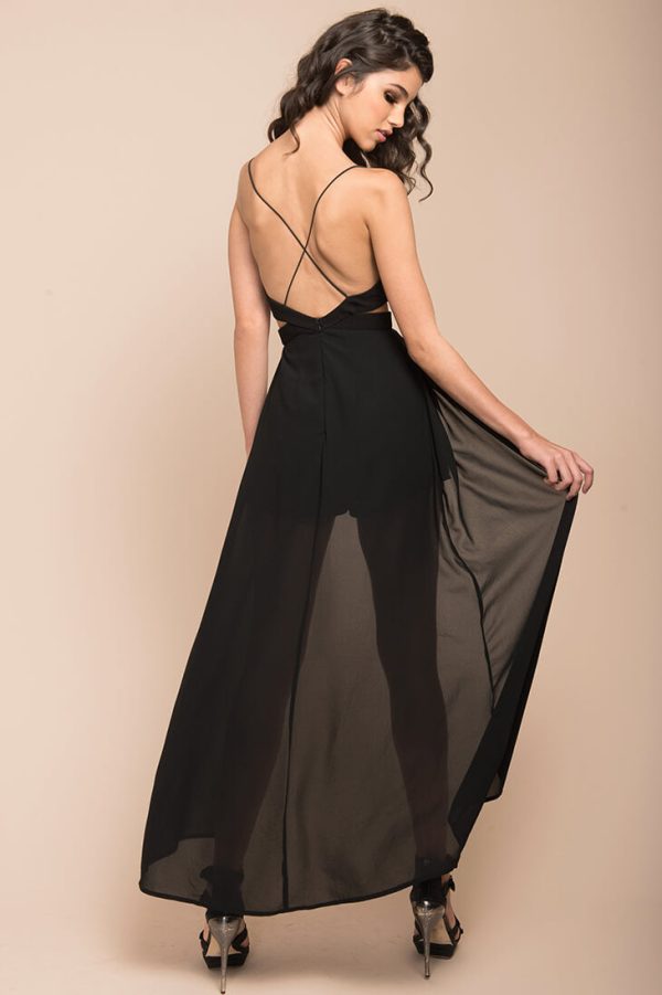 Trista cutout Maxi Romper Black Discount