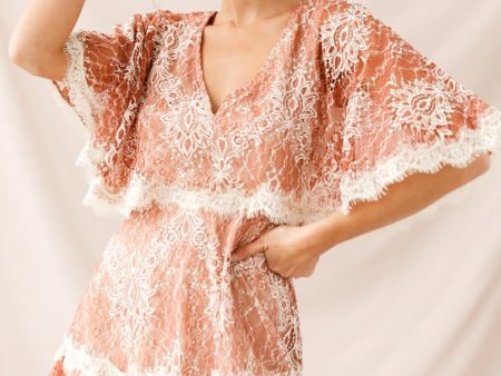 Caspar Batwing Lace Dress Rose Beige Online Sale