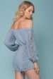 Eliana Off The Shoulder Lace Sleeve Romper Blue For Discount