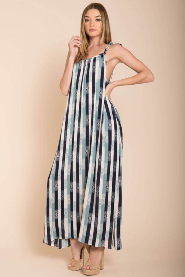 Tristan Stripped Maxi Dress Navy Beige on Sale