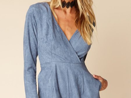 Lizzie Faux Suede Romper Blue For Sale