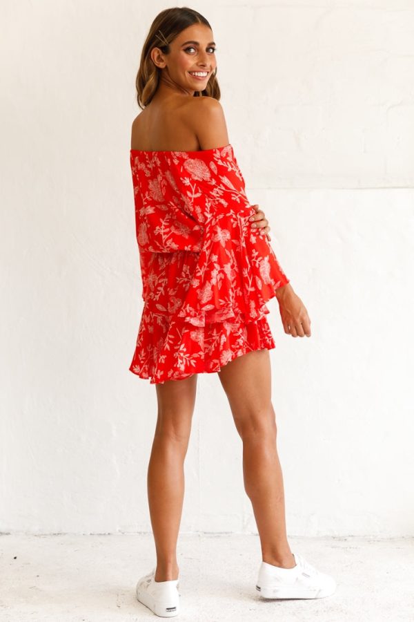 Fiona Drawstring Floral Romper Red Online now