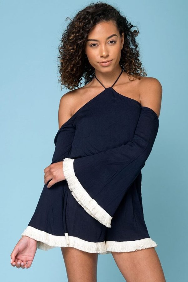 Nirvana Bell Sleeve Casual Romper Navy Sale