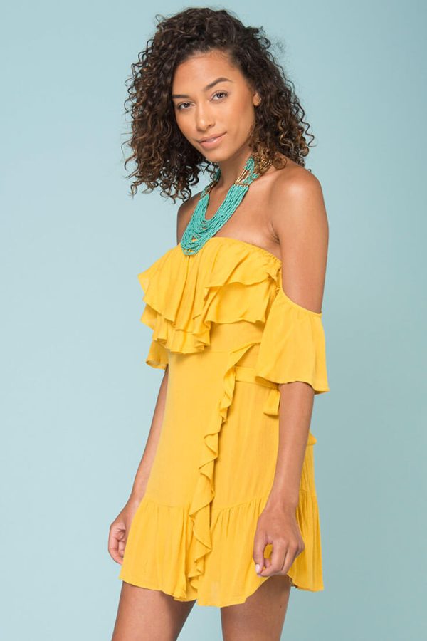 Audrina Ruffled Dress Yellow Mustard For Cheap