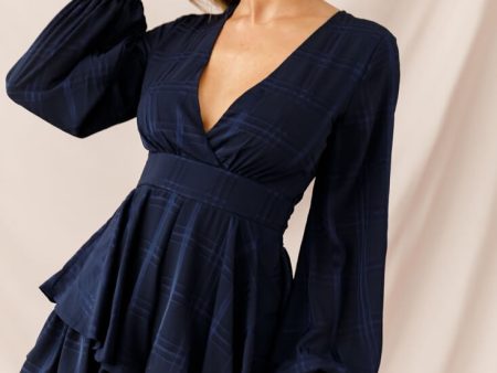 Maddox Fit & Flare Long Sleeve Romper Navy For Discount