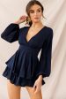 Maddox Fit & Flare Long Sleeve Romper Navy For Discount