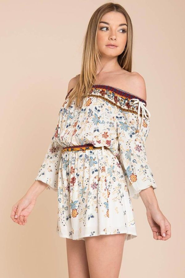 Kiley Floral Romper White   Brown on Sale