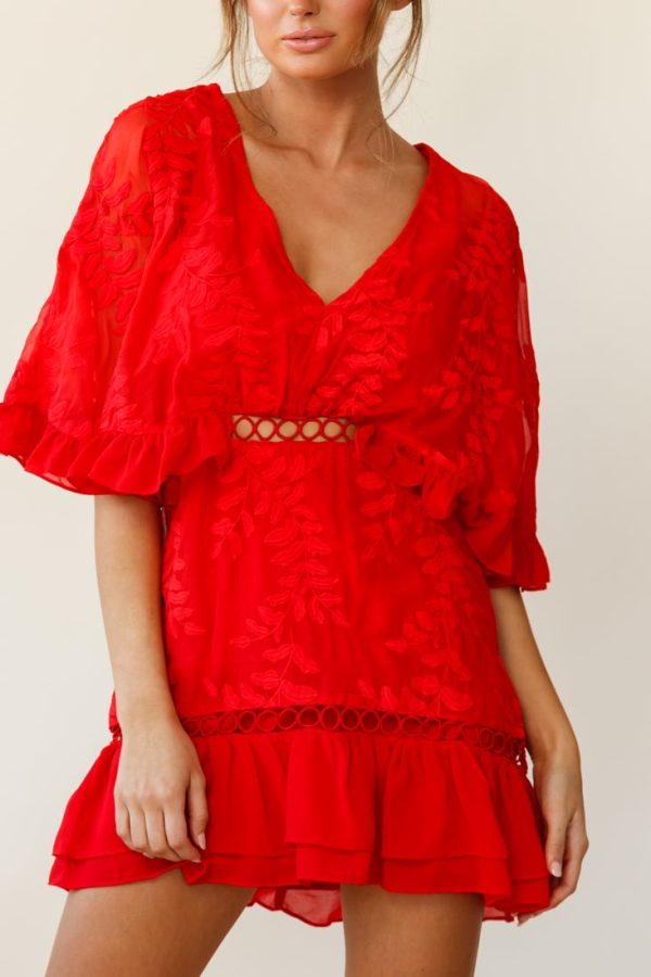 Caspar Batwing Dress Red For Sale