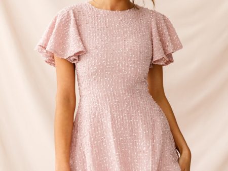 Isabelle Angel Sleeve Empire Dress Blush Online now