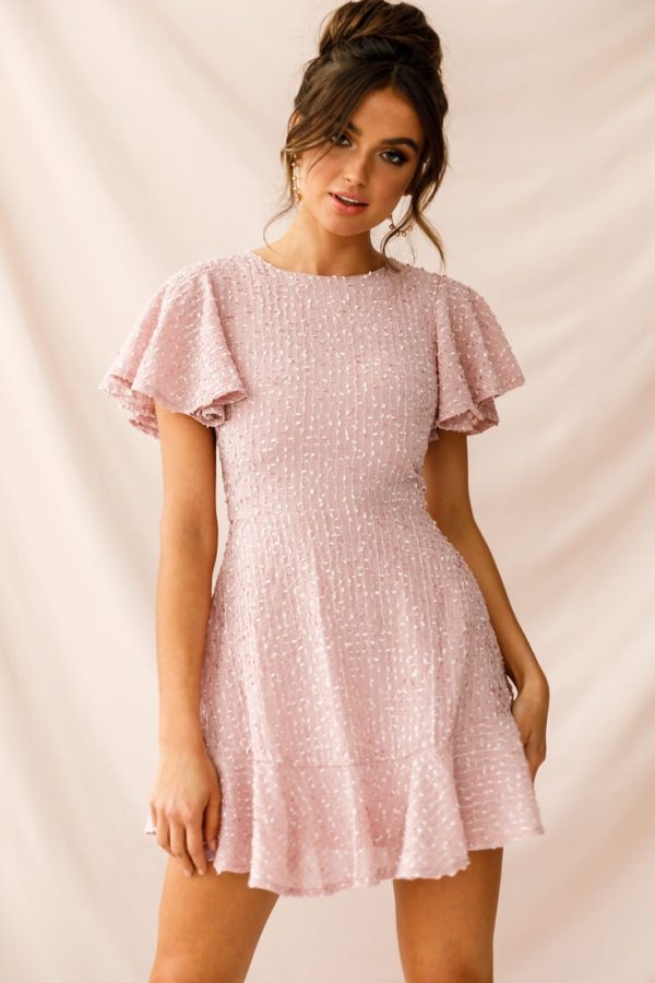 Isabelle Angel Sleeve Empire Dress Blush Online now