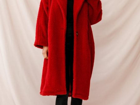 Berlin Notched Lapel Longline Fleece Coat Red Online