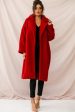 Berlin Notched Lapel Longline Fleece Coat Red Online