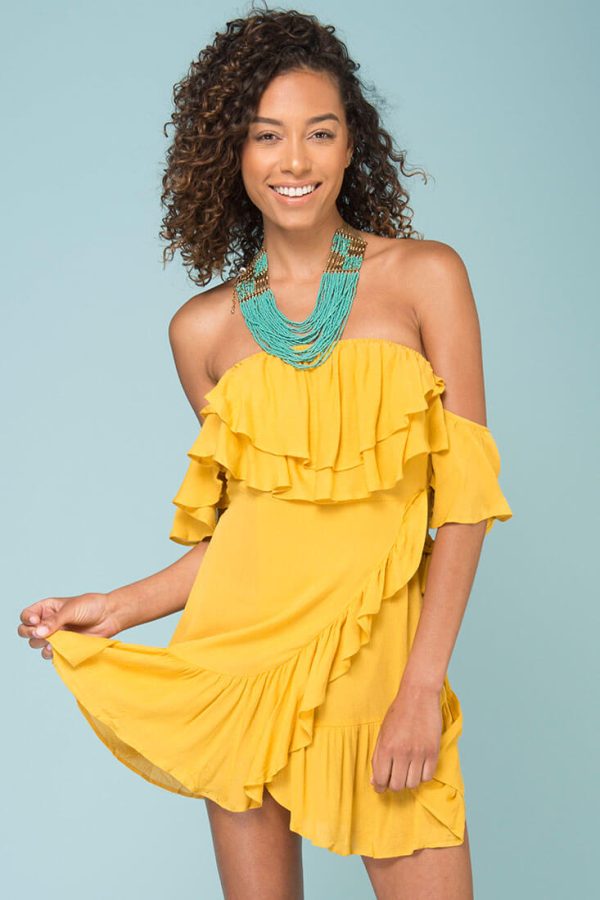 Audrina Ruffled Dress Yellow Mustard For Cheap