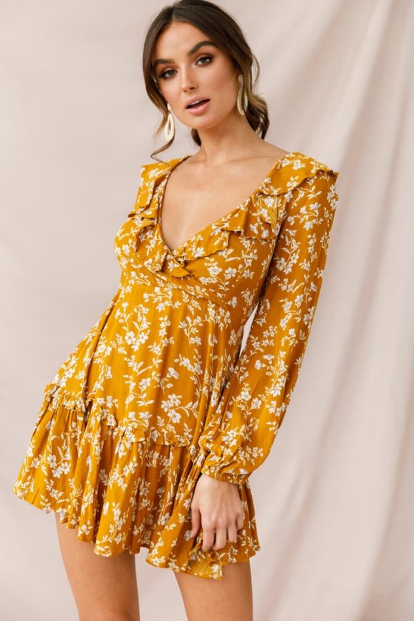 Brentwood Lace Up Babydoll Dress Mustard Online Sale