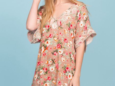 Brynn Floral Embroidered Tunic Dress Mocha Cheap