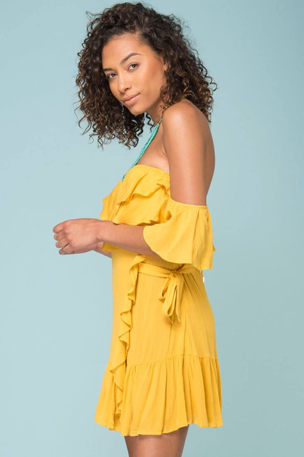 Audrina Ruffled Dress Yellow Mustard For Cheap