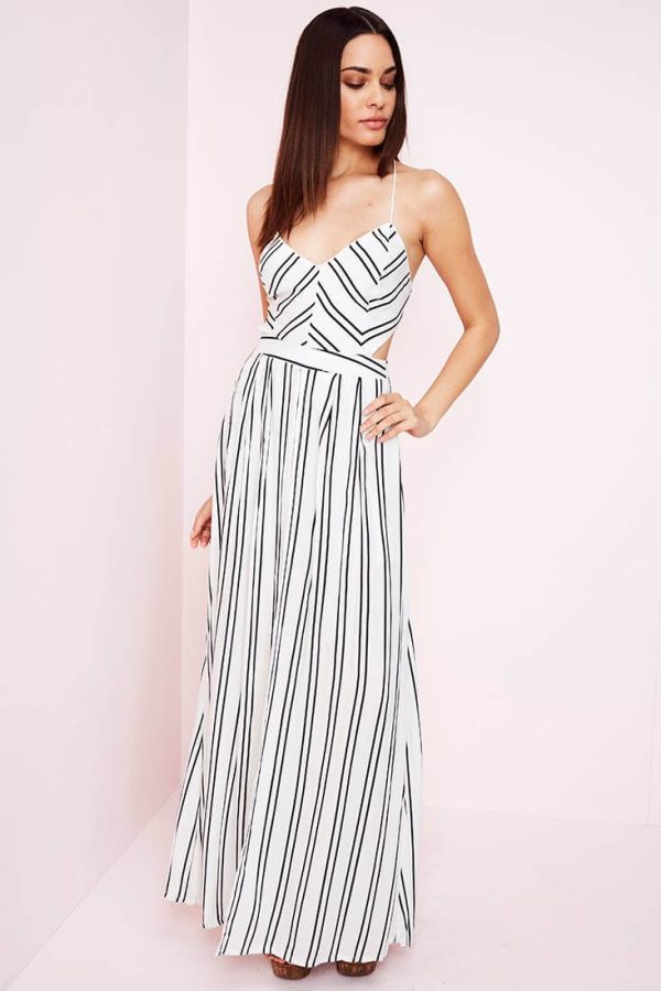 Sidney Striped Maxi Romper White Black Online now