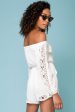 Eliana Off The Shoulder Lace Sleeve Romper White Online now