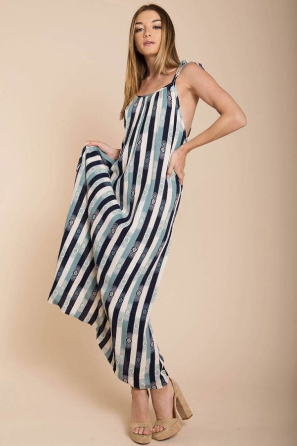 Tristan Stripped Maxi Dress Navy Beige on Sale