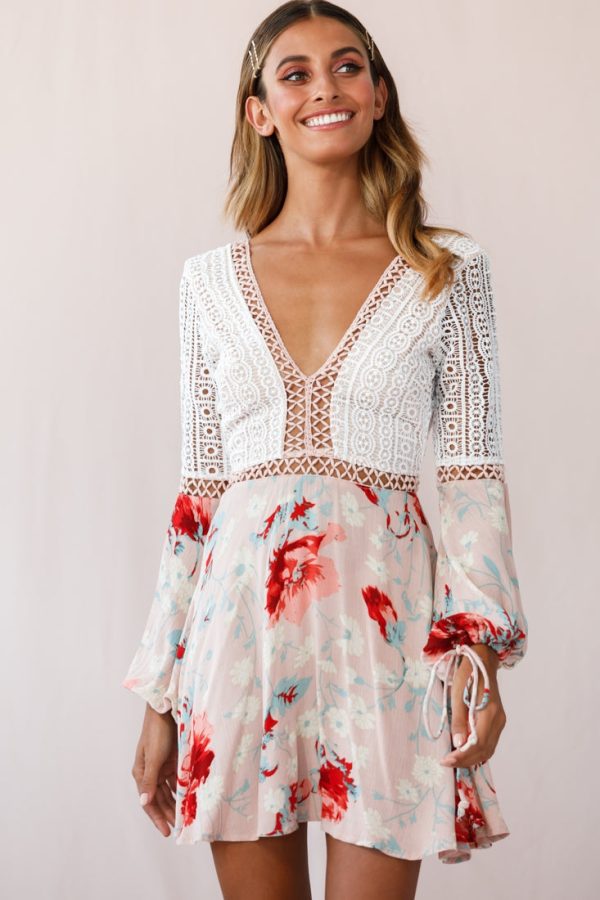 Carson Crochet Details Dress Floral Pink Fashion