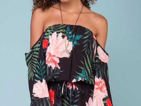 Alyssa Floral Off The Shoulder Romper Black Hot on Sale