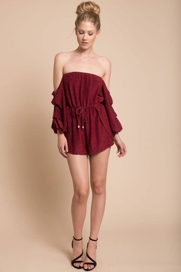 Addison Off The Shoulder Romper Wine Cheap