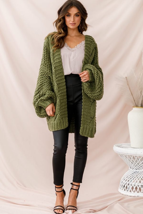 Vermont Oversized Garter Knit Cardigan Olive Sale