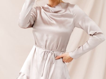 Interstellar Ruffle Hem Long Sleeve Dress Champagne Sale