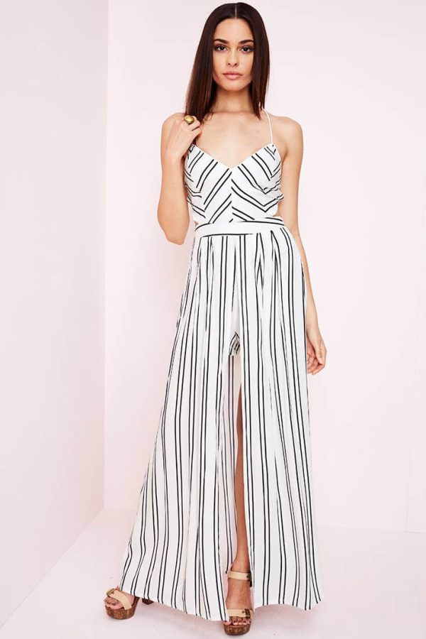 Sidney Striped Maxi Romper White Black Online now