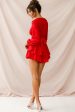 Maddox Fit & Flare Long Sleeve Romper Red Hot on Sale