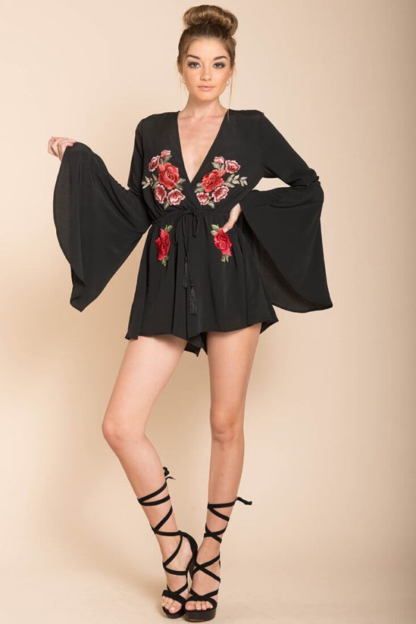 Lailani Bell Sleeve Romper Black For Cheap