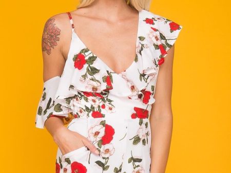 Daleyza Ruffled Floral Romper White & Red Online