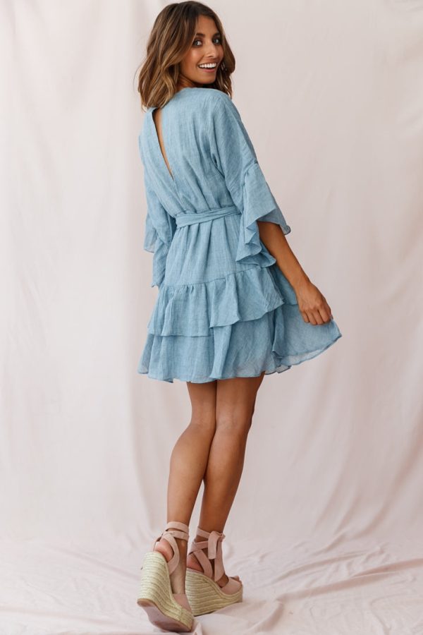 Wilshire Tiered Ruffle Hem Dress Denim Blue For Discount